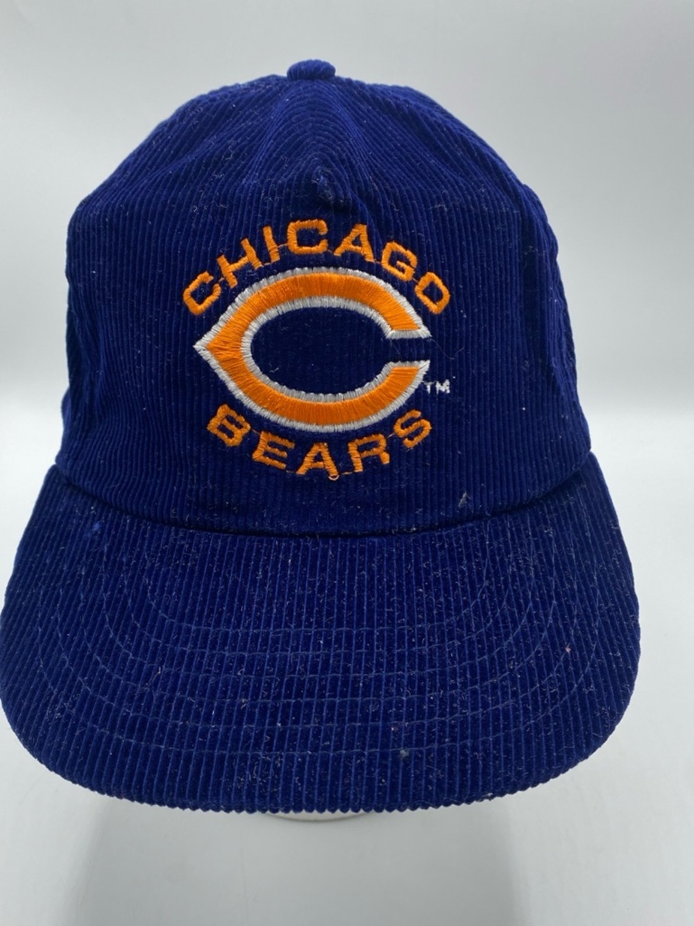 VINTAGE Chicago Bears Hat Cap Snapback Blue Corduroy NFL Football Shell Adult